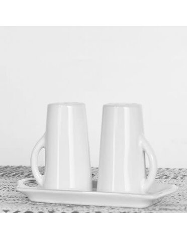 Salt and Pepper Shakers with Tray, White