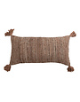 Woven Cotton Striped Lumbar Pillow w/ Chambray Back & Tassels, 28x14"