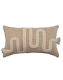 Cotton & Jute Lumbar Pillow w/ Embroidery & Fringe