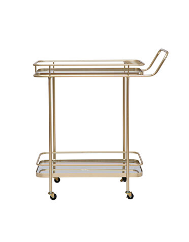 Metal & Glass 2-Tier Mirrored Bar Cart, Gold Finish, For local pick up only