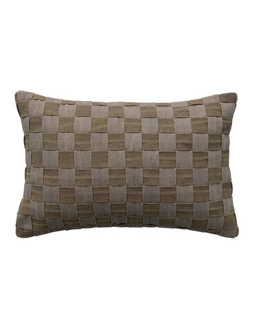 Woven Cotton Basket Weave Lumbar Pillow, Olive & Grey