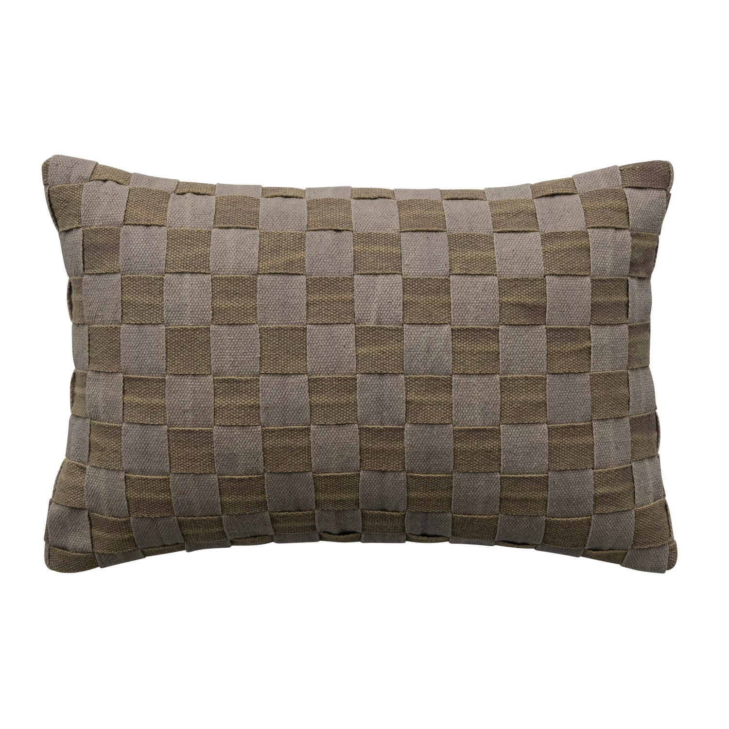 Woven Cotton Basket Weave Lumbar Pillow, Olive & Grey