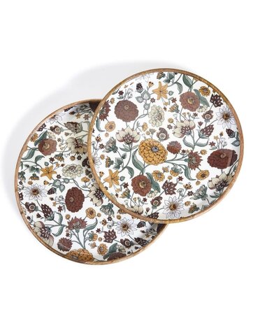 Floral Wood Round Tray 18" - Dry Food, Hand Wash Only