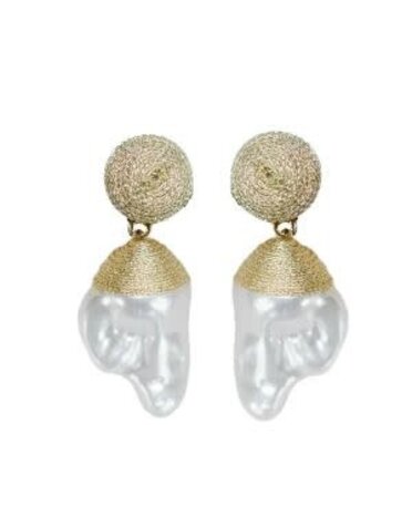 Gold Natural Pearl Statement Drop Earrings
