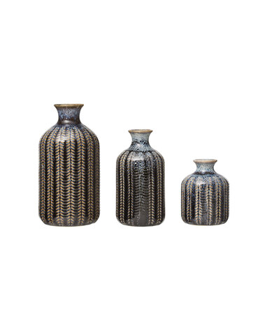 Embossed Stoneware Vase w/ Reactive Glaze, Large, 7"