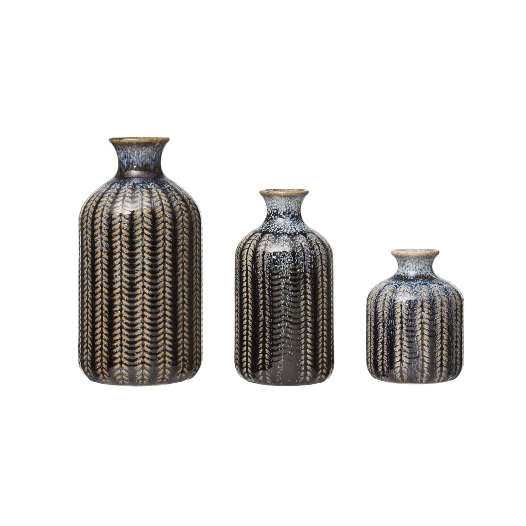 Embossed Stoneware Vase, Reactive Glaze, Medium, 5.5"