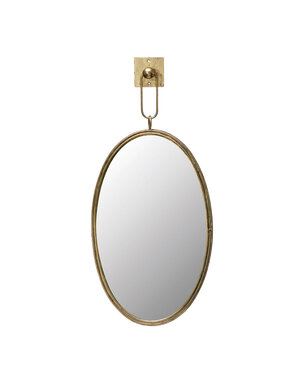 Oval Metal Framed Wall Mirror w/ Bracket, Antique Gold Finish