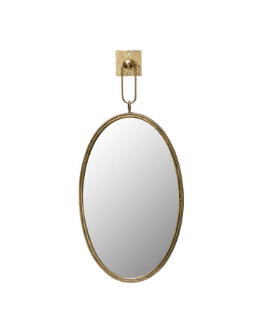 Oval Metal Wall Mirror w/ Bracket, Antique Gold Finish 12 x 27