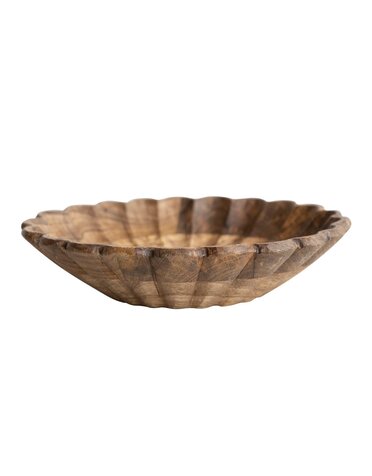 Mango Wood Scalloped Bowl, 8"