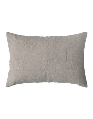Cotton Lumbar Pillow/ Embroidered Paisley Pattern, 24x16"