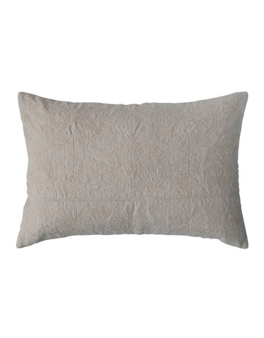 Cotton Lumbar Pillow/ Embroidered Paisley Pattern, 24x16"