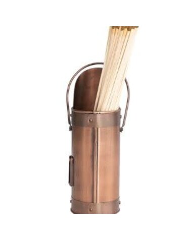 Curated Matchstick Holder and Matches w/ Handle, Antique Copper