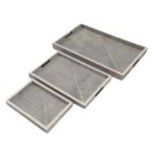 Resin Pinstripe Trays, Gray/White, Large