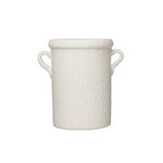 Distressed Coarse Terracotta Crock with Handles, White