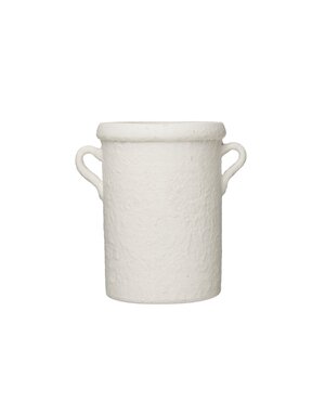 Distressed Coarse Terracotta Crock with Handles, White, Available for local pick up