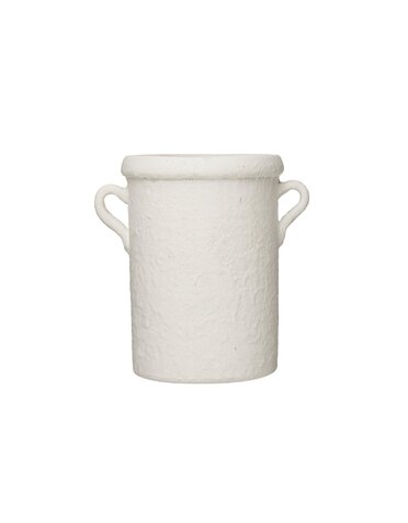 Distressed Coarse Terracotta Crock with Handles, White, Available for local pick up
