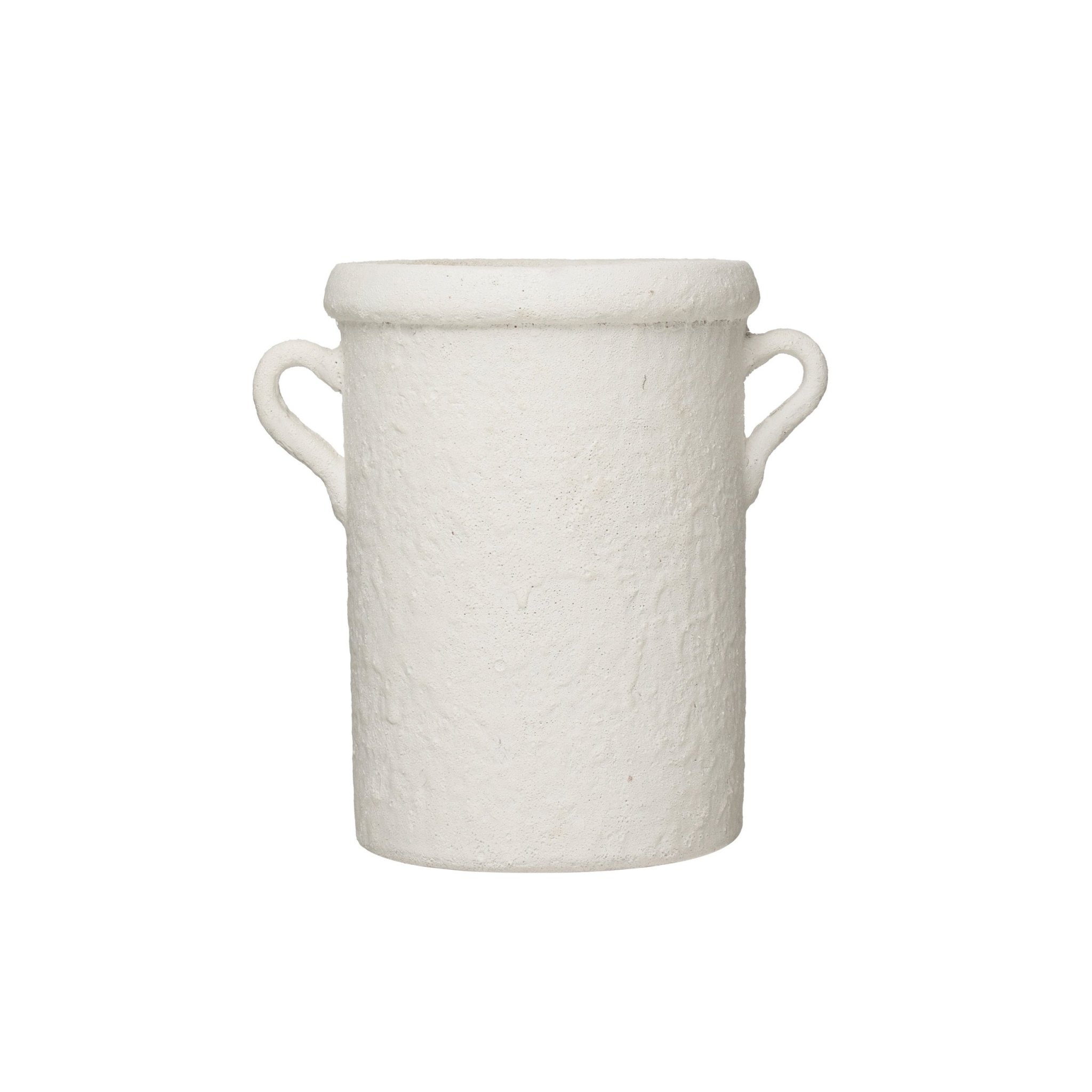 Distressed Coarse Terracotta Crock with Handles, White, Available for local pick up