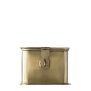 Square Decorative Metal Box, Brass Finish, Medium