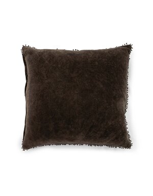 Truffle Velvet Pillow w/ Poms, 22x22"