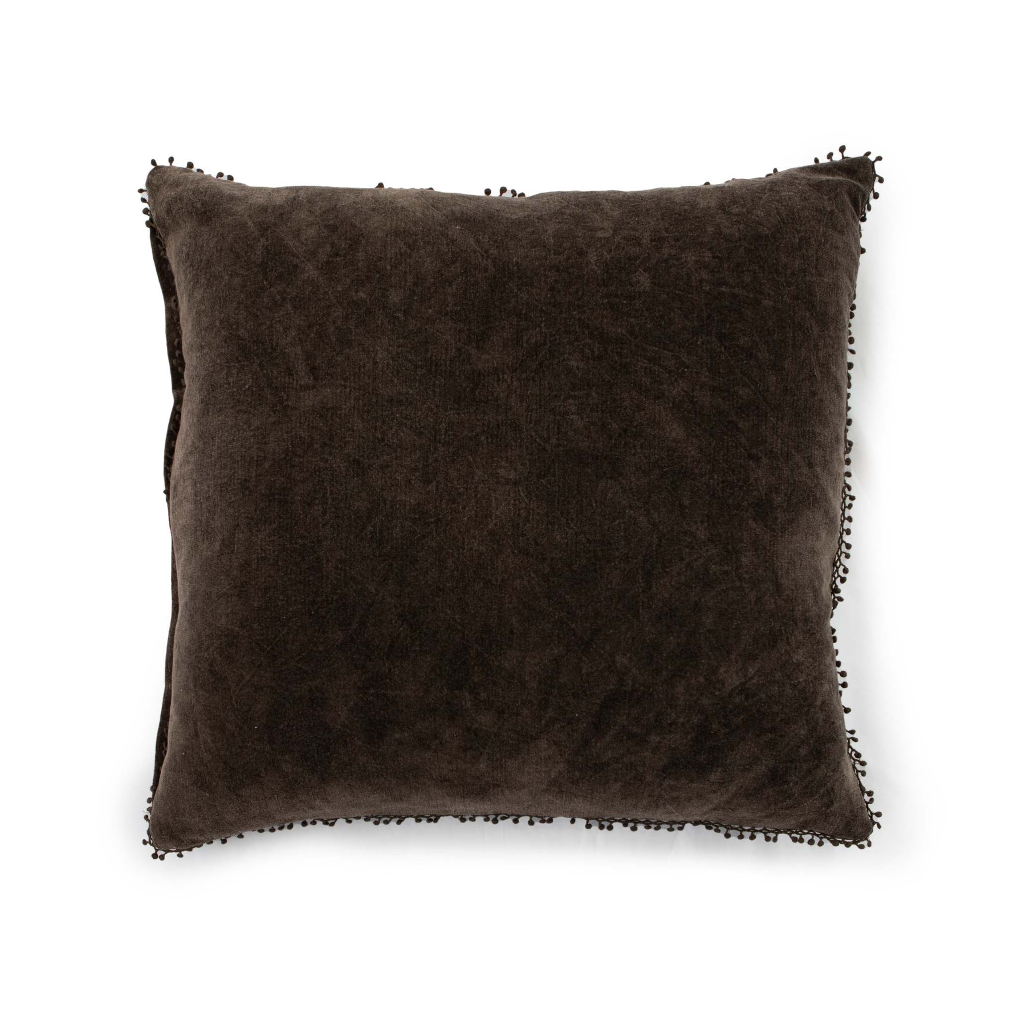 Truffle Velvet Pillow w/ Poms, 22x22"