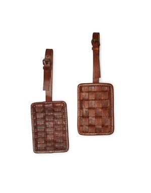 Chestnut Woven Leather Luggage Tag, Assorted Pattern, priced individually