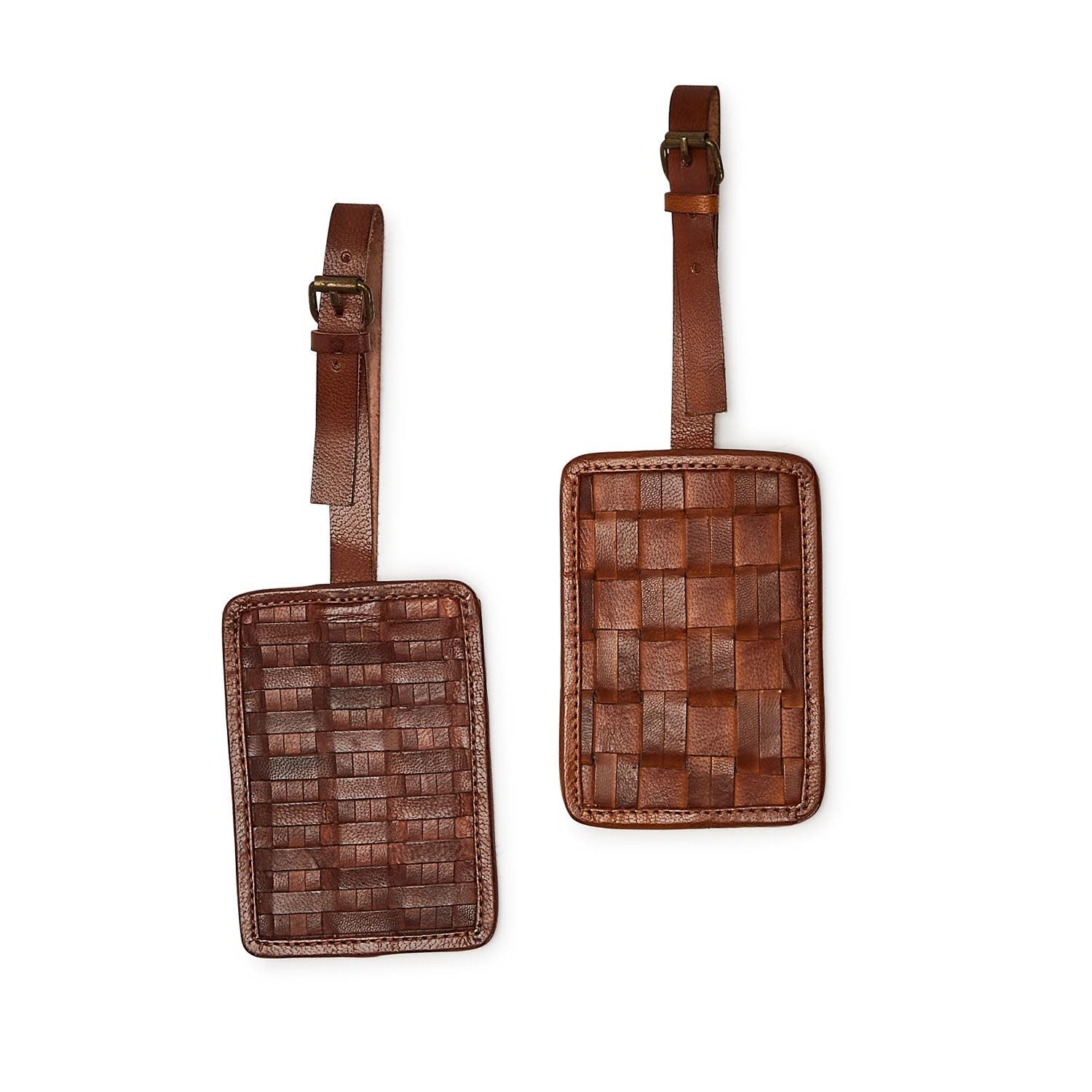 Chestnut Woven Leather Luggage Tag, Assorted Pattern, priced individually