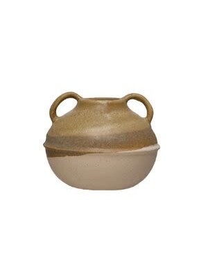 Stoneware Tri-Tone Vase w/ Handles