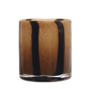Glass Candle Holder with Brown Stripes, 6 in.
