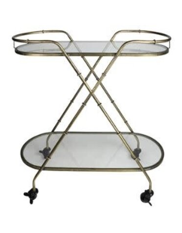 Vera Serving Cart, Brass & Glass, Oval, For local pick up only