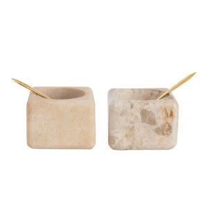 Marble or Sandstone Pinch Pot with Brass Spoon