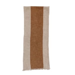 Cotton & Linen Table Runner w/ Stripe & Fringe, Natural & Brown, 72"