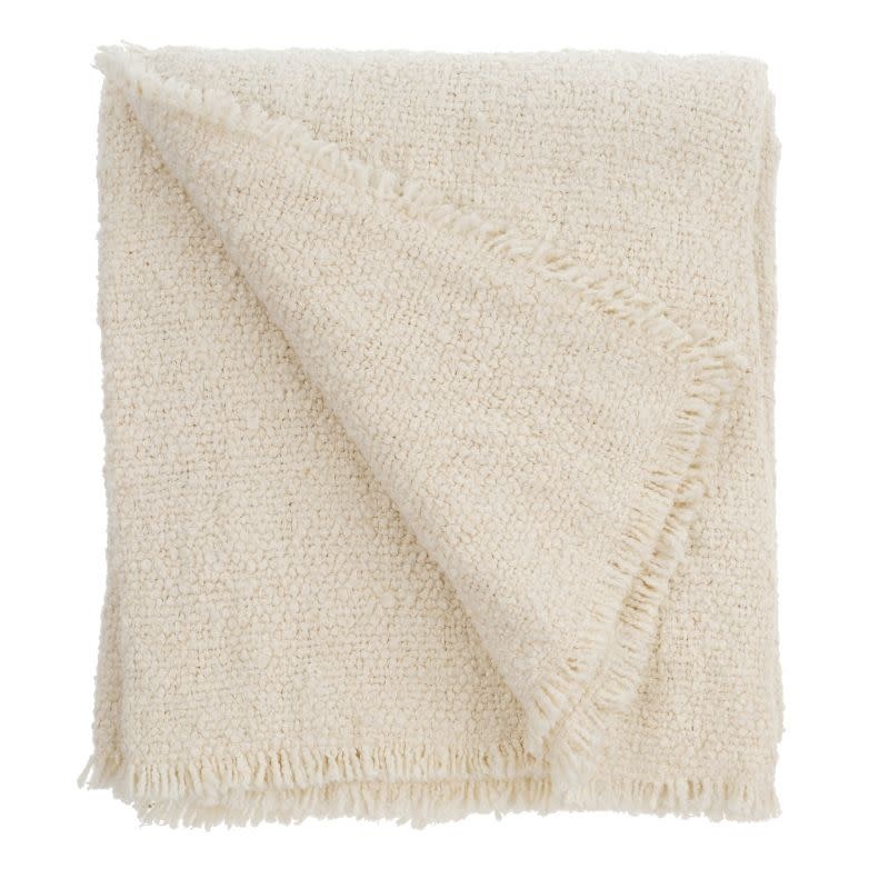 Fringed Boucle Throw Blanket, Off White 60 x 54