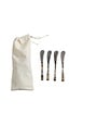 Stainless Steel Canape Knives w/ Horn Handle in Drawstring Bag, Set of 4