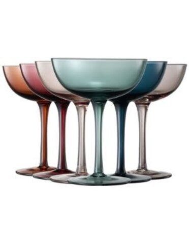 The Wine Savant / Khen Glassware Coupe Cocktail Glasses, 7 oz.,  Set of 6, Pastel Colored