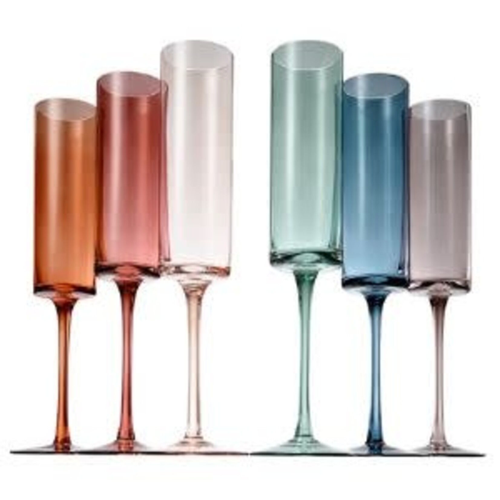 Khen Champagne Flute Stemmed Glasses, Set of 6, Muted Rainbow