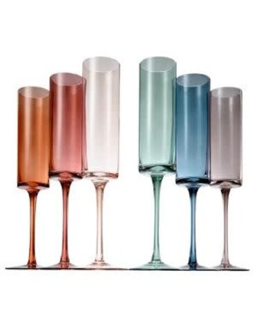 Khen Champagne Flute Stemmed Glasses, Set of 6, Muted Rainbow