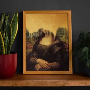 Drippy Mona Lisa Gold Graffiti Print, 15.75 x 19.625 in., Matte