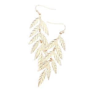 Wona Trading Metal Leaf Dangle Earrings, Gold