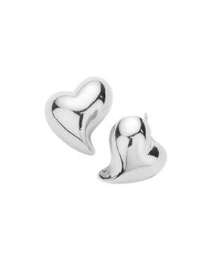 Wona Trading Metal Heart Stud Earrings, Silver