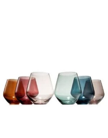 The Wine Savant / Khen Glassware Pastel Colored Stemless Crystal Wine Glasses, Set of 6