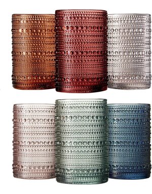 The Wine Savant / Khen Glassware Beaded Tumbler Drinking Glass,  Muted Colors, priced individually