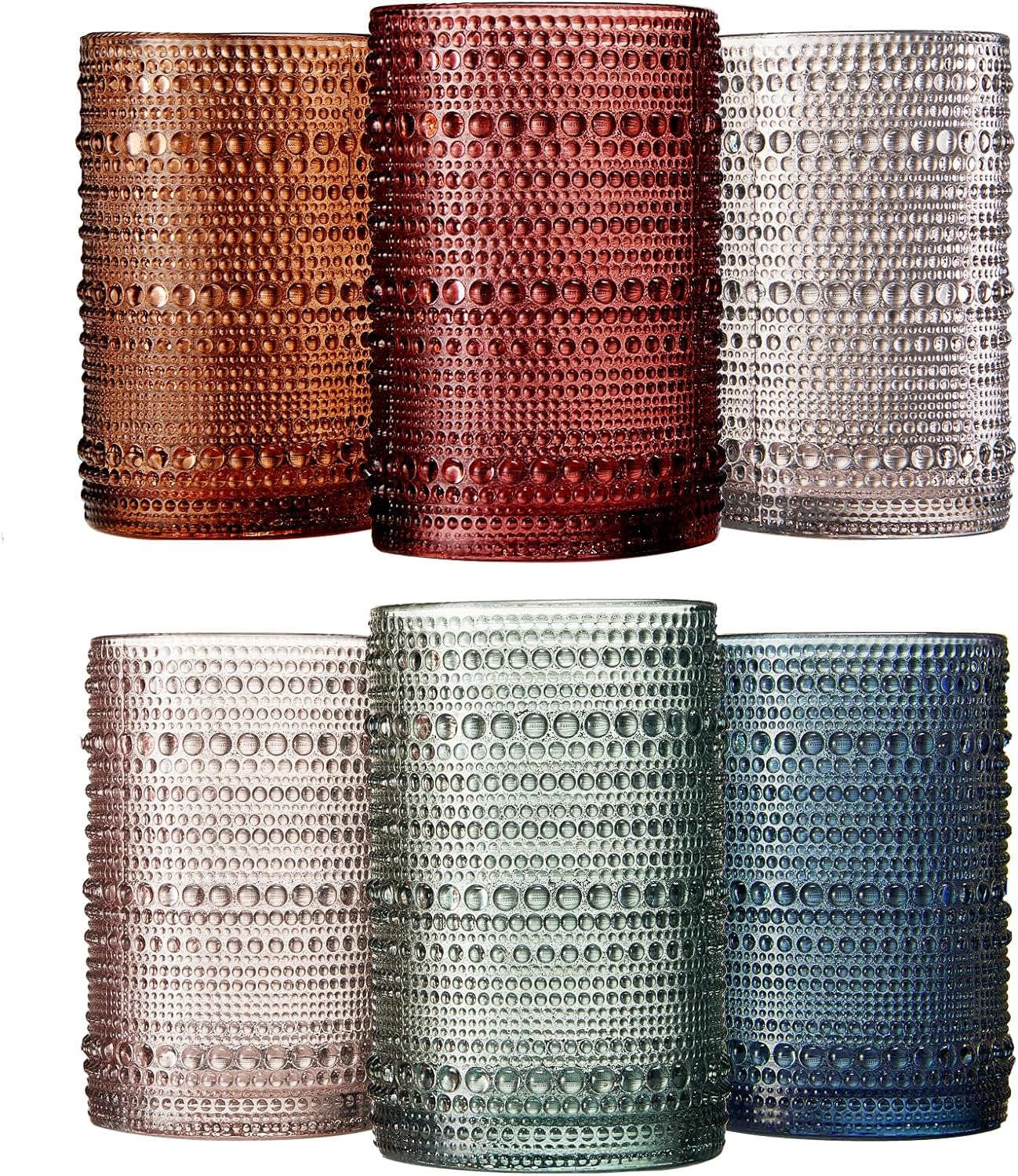 The Wine Savant / Khen Glassware Beaded Tumbler Drinking Glass,  Muted Colors, priced individually