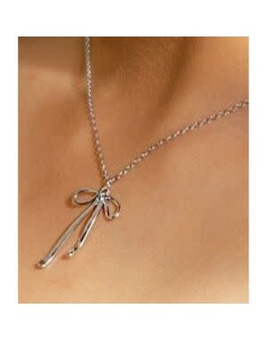 Peter and June Bad to the Bow Necklace, 18K White Gold Plated Necklace