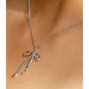 Peter and June Bad to the Bow Necklace, 18K White Gold Plated Necklace