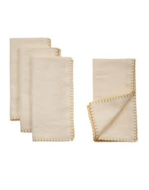 Gold Blanket Stitch Napkins, Off-White, Set of Four