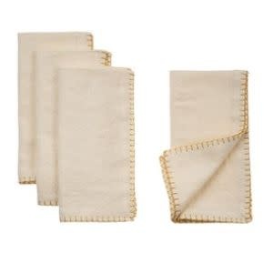 Gold Blanket Stitch Napkins, Off-White, Set of Four