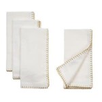 Gold Blanket Stitch Napkins, White, Set of Four