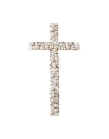 White-Wash Wood & Wire Pearl Cross