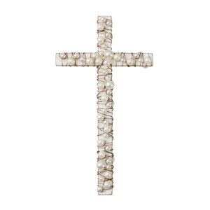 White-Wash Wood & Wire Pearl Cross