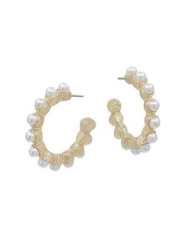 Gold Hoop with Pearl Studded Accents 1.2" Earring